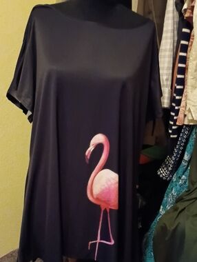 Lily Black Tunic Top with Pink Flamingo Print